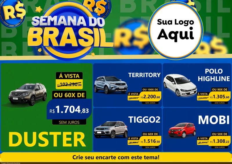 Modelo de Encarte para Encarte A4 Horizontal com o tema Semana Do Brasil para Concessionaria de Carros