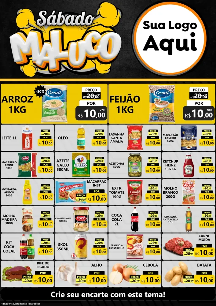 Modelo de Encarte para Encarte A4 Vertical com o tema Sábado Maluco para Supermercado