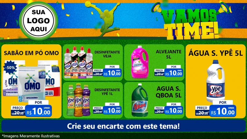 Modelo de TV para TV Horizontal com o tema Vamos Time! para Produtos de Limpeza
