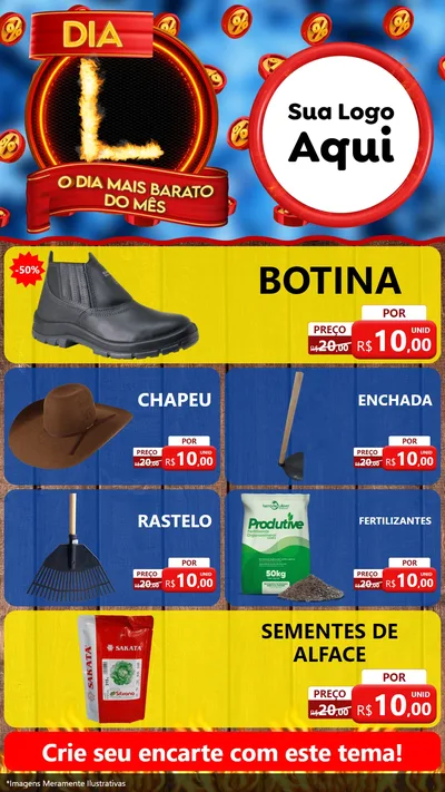 Modelo de TV para TV Vertical com o tema Dia L - O Dia Mais Barato Do Mês para Agropecuária