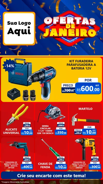 Modelo de Rede Social para Stories com o tema Ofertas de Janeiro para Maquinas e Ferramentas