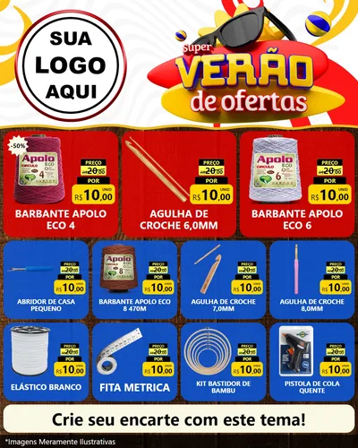 Modelo de Rede Social para Feed Instagram com o tema Super Verão de Ofertas para Armarinho e Aviamentos