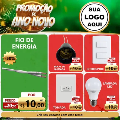 Modelo de Rede Social para Feed Facebook com o tema Promoção de Ano Novo para Materiais Elétricos