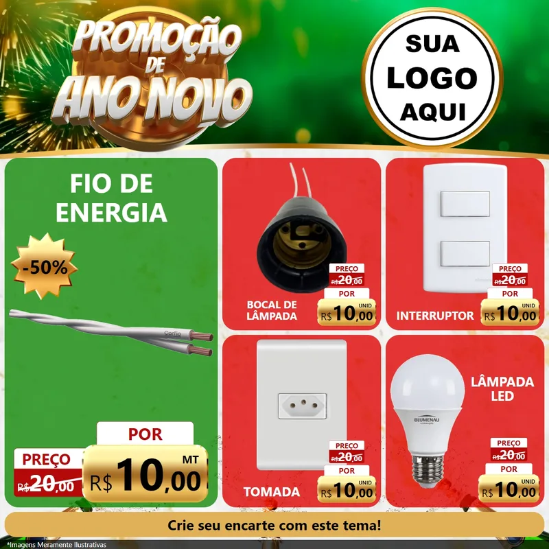 Modelo de Rede Social para Feed Facebook com o tema Promoção de Ano Novo para Materiais Elétricos
