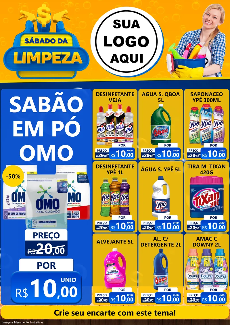 Modelo de Encarte para Encarte A4 Vertical com o tema Sábado da Limpeza para Produtos de Limpeza
