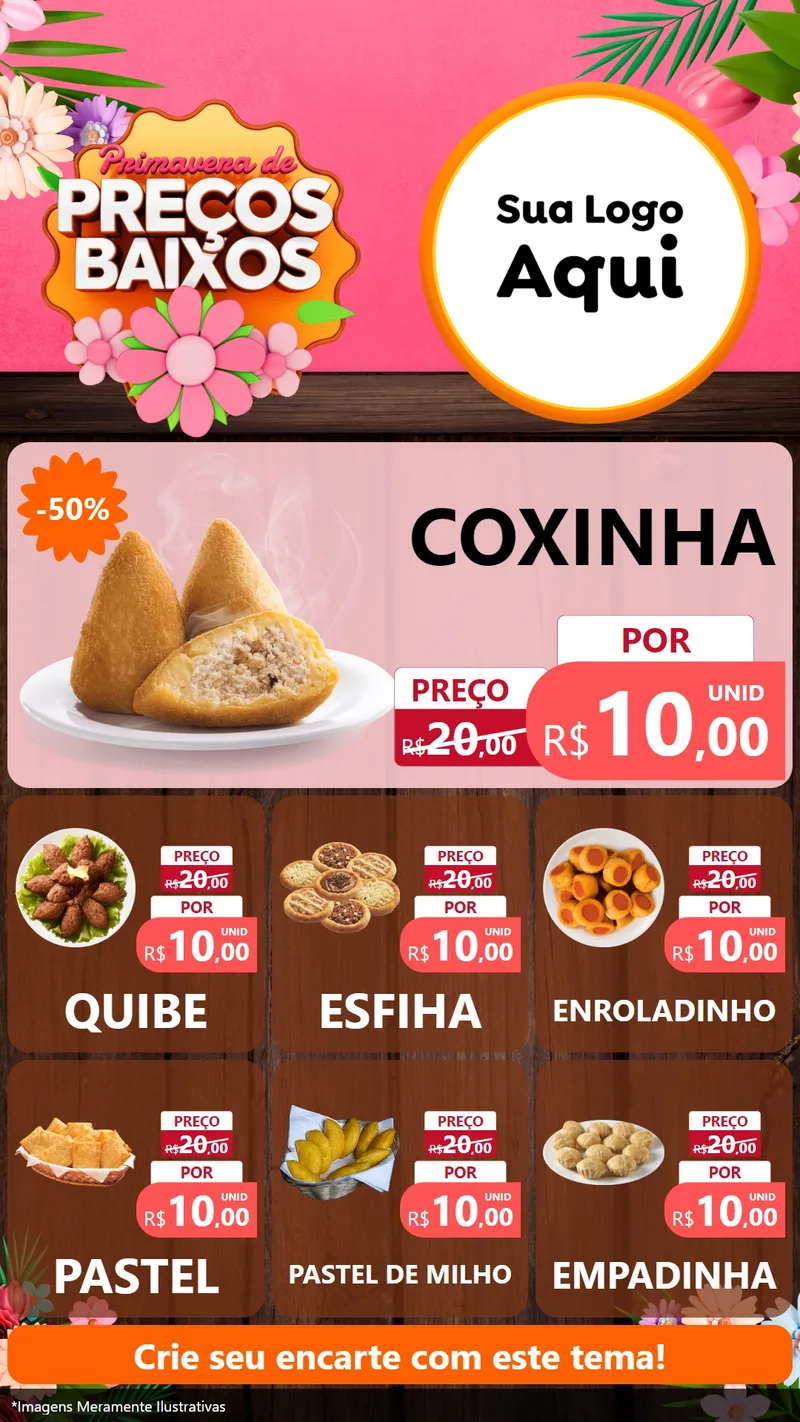 Modelo de Rede Social para Stories com o tema Primavera de Preços Baixos para Salgadaria