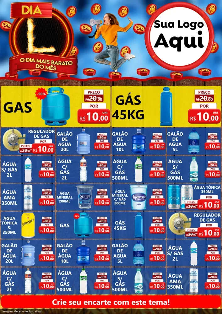 Modelo de Encarte para Encarte A4 Vertical com o tema Dia L - O Dia Mais Barato Do Mês para Água e gás