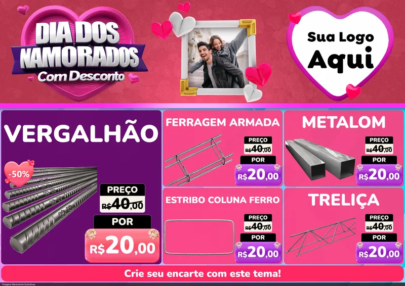 Modelo de Encarte para Encarte A4 Horizontal com o tema Dia Dos Namorados Com Desconto para Ferragens