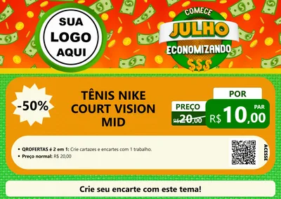 Modelo de Cartaz para Cartaz A4 Horizontal com o tema Comece Julho Economizando para Calçados