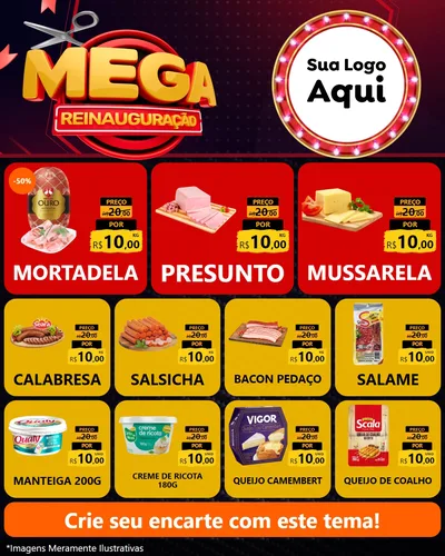 Modelo de Rede Social para Feed Instagram com o tema Mega Reinauguração para Frios e Laticínios