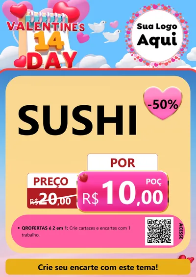 Modelo de Cartaz para Cartaz A4 Vertical com o tema Valentine's Day para Comida japonesa