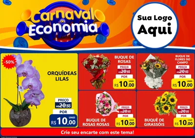 Modelo de Encarte para Encarte A4 Horizontal com o tema Carnaval da Economia para Floricultura e jardim