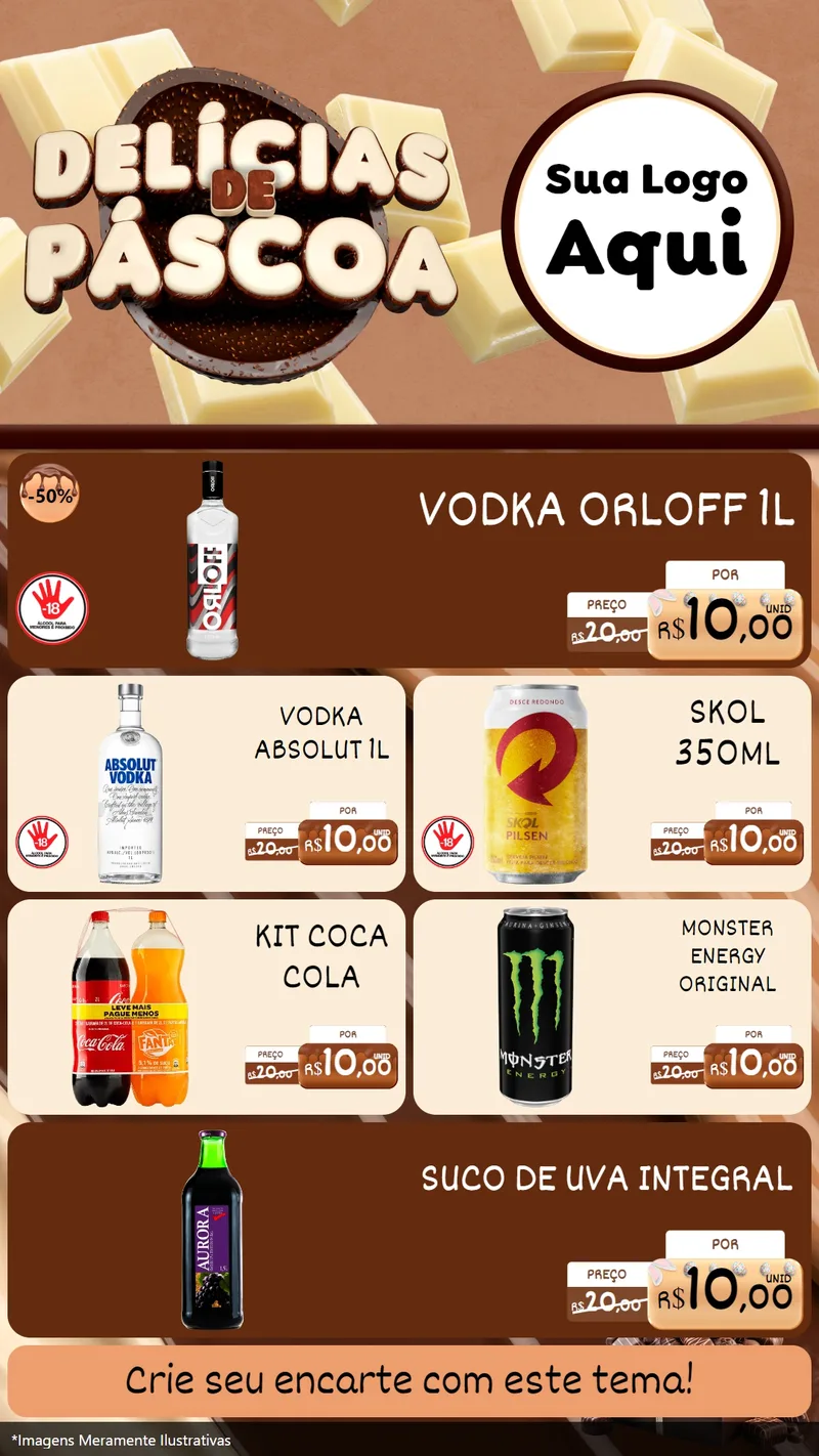 Modelo de TV para TV Vertical com o tema Delícias de Páscoa para Distribuidora de bebidas