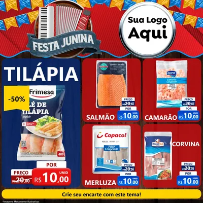 Modelo de Rede Social para Feed Facebook com o tema Festa Junina para Peixaria