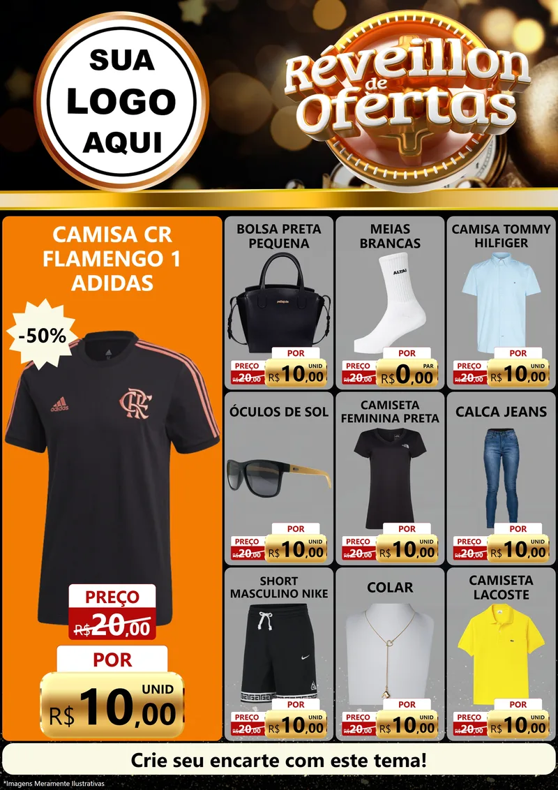 Modelo de Encarte para Encarte A4 Vertical com o tema Réveillon de Ofertas para Roupas e acessórios