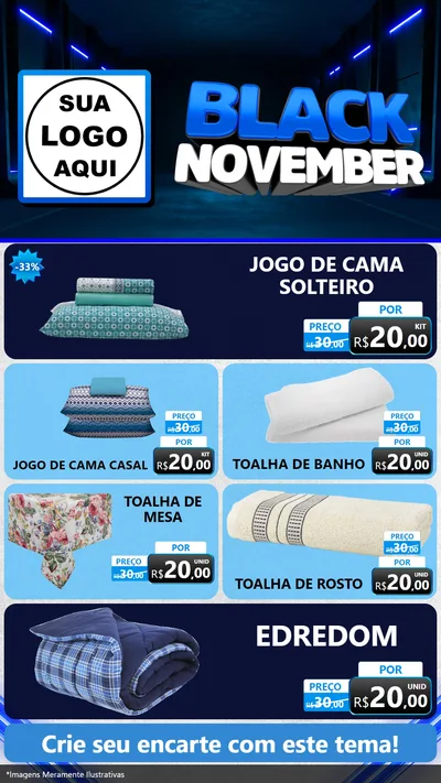 Modelo de TV para TV Vertical com o tema Black November para Cama, Mesa e Banho