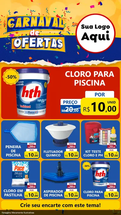 Modelo de Rede Social para Stories com o tema Carnaval de Ofertas para Produtos para Piscina