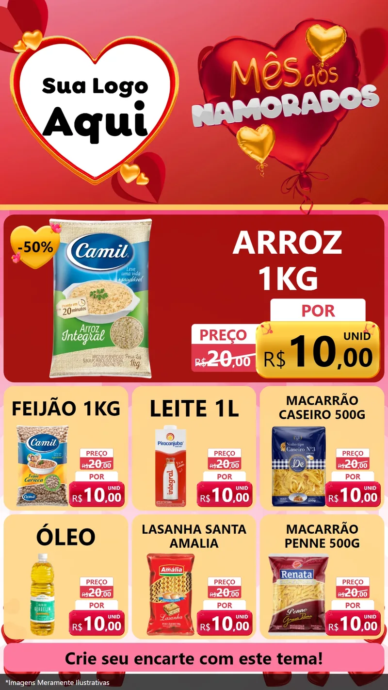 Modelo de Rede Social para Stories com o tema Mês dos Namorados para Supermercado
