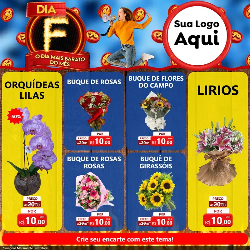 Modelo de Rede Social para Feed Facebook com o tema Dia F - O Dia Mais Barato Do Mês para Floricultura e jardim