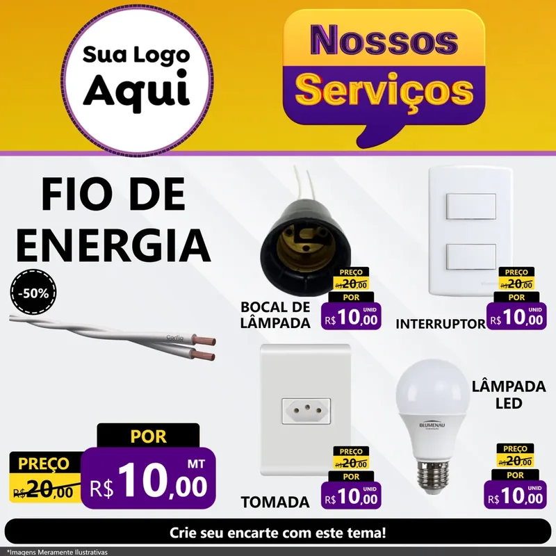 Modelo de Rede Social para Feed Facebook com o tema Nossos Serviços para Materiais Elétricos