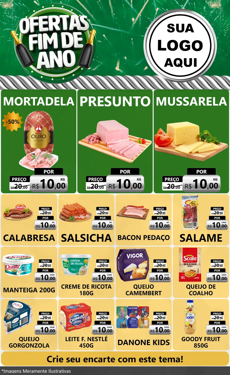 Modelo de Encarte para Encarte Grande com o tema Ofertas Fim de Ano para Frios e Laticínios