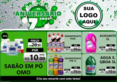 Modelo de Encarte para Encarte A4 Horizontal com o tema Promoção de Aniversário - 7 Anos para Produtos de Limpeza