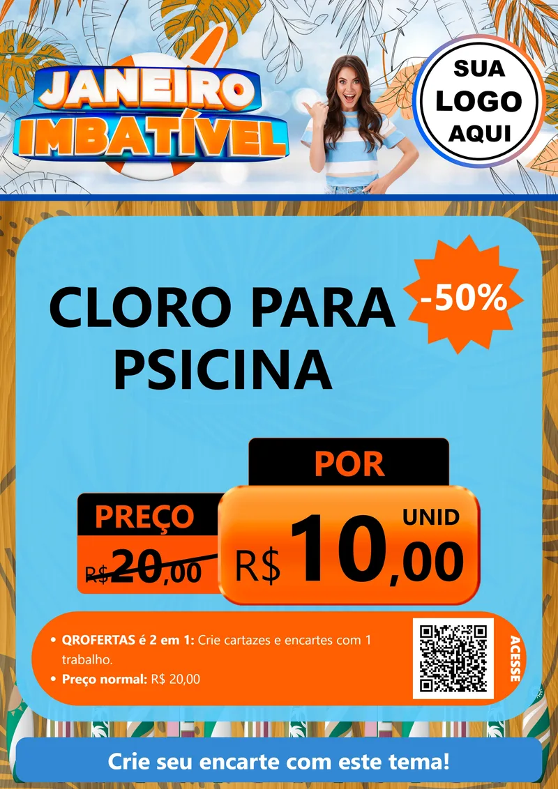 Modelo de Cartaz para Cartaz A4 Vertical com o tema Janeiro Imbatível para Produtos para Piscina