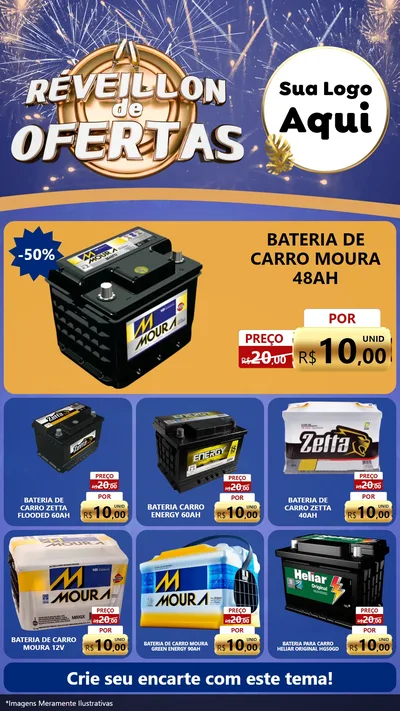 Modelo de Rede Social para Stories com o tema Réveillon de Ofertas para Baterias Elétricas