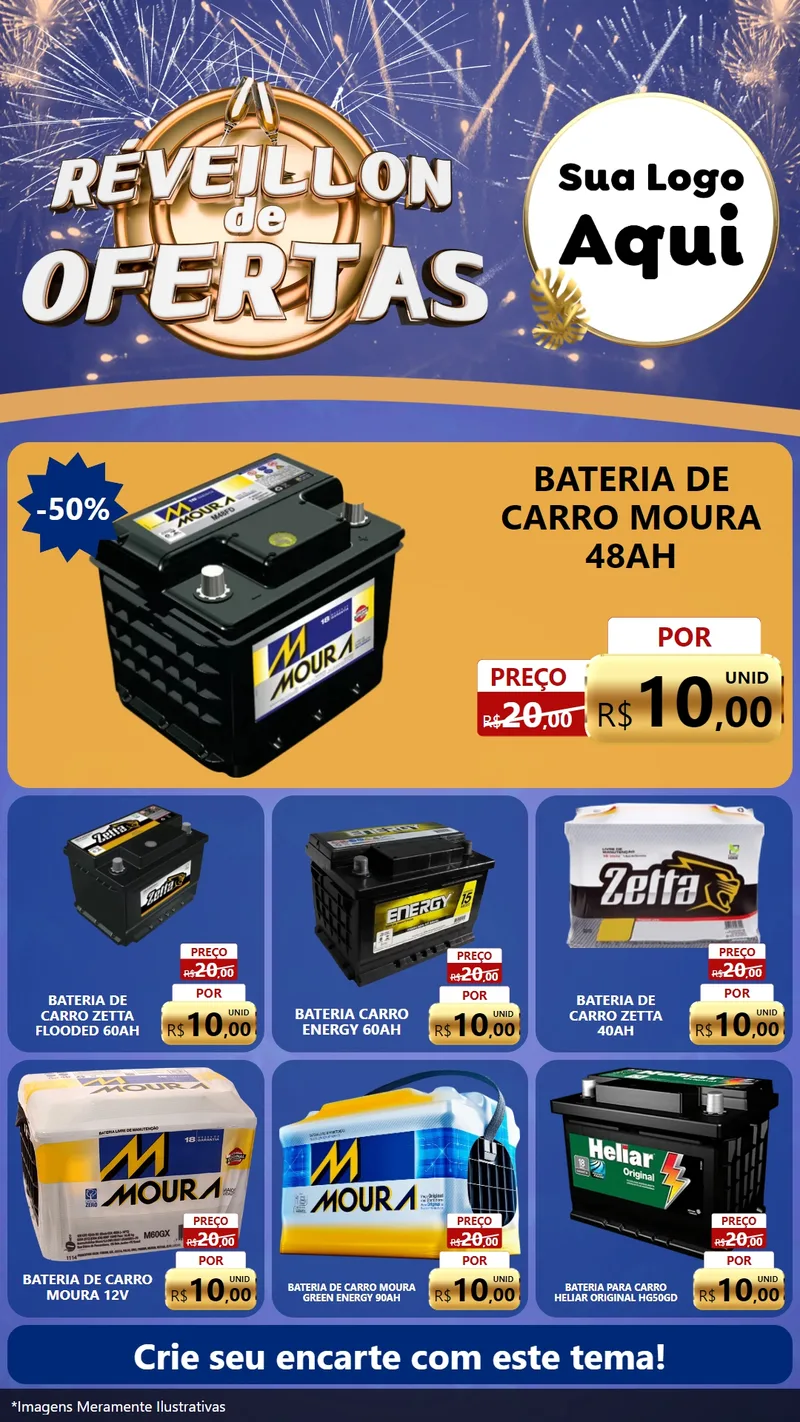 Modelo de Rede Social para Stories com o tema Réveillon de Ofertas para Baterias Elétricas