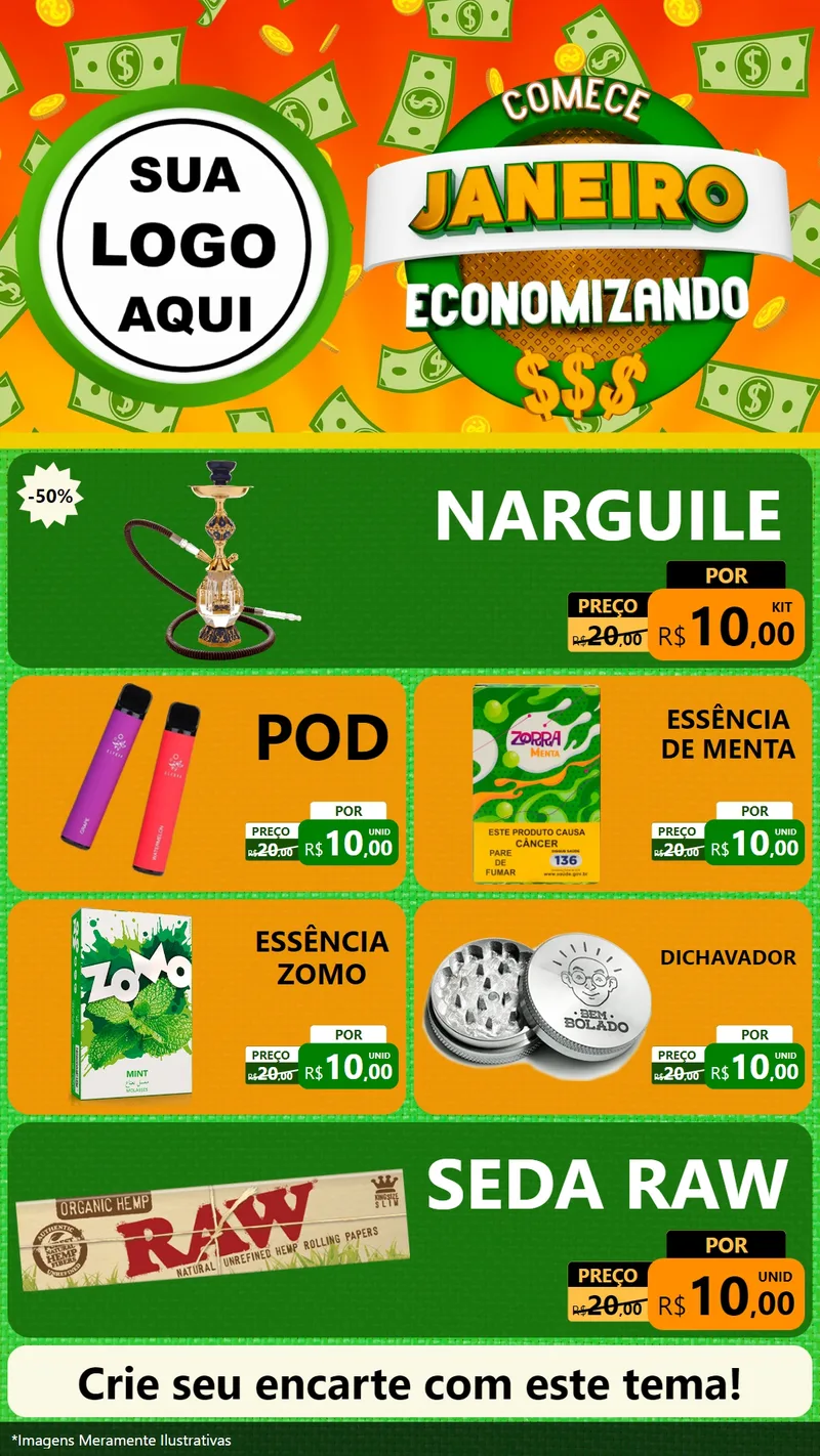 Modelo de TV para TV Vertical com o tema Comece Janeiro Economizando para Tabacaria