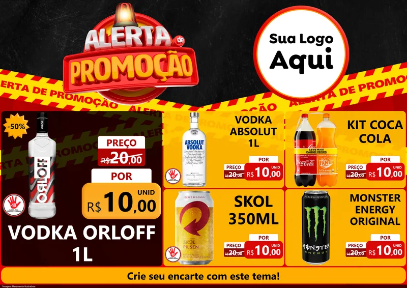 Modelo de Encarte para Encarte A4 Horizontal com o tema Alerta de Promoção para Distribuidora de bebidas