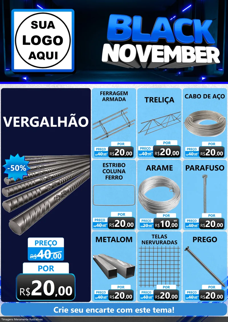 Modelo de Encarte para Encarte A4 Vertical com o tema Black November para Ferragens