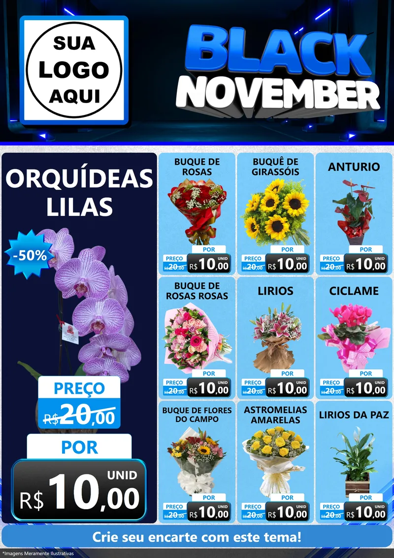 Modelo de Encarte para Encarte A4 Vertical com o tema Black November para Floricultura e jardim