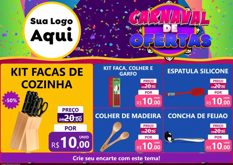 Modelo de Encarte para Encarte A4 Horizontal com o tema Carnaval de Ofertas para Utilidades Domésticas