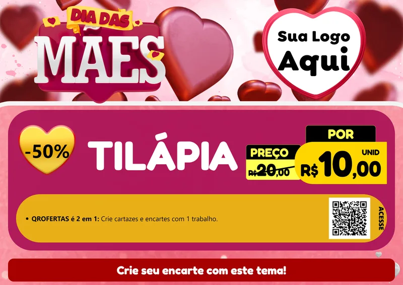 Modelo de Cartaz para Cartaz A4 Horizontal com o tema Dia Das Mães para Peixaria