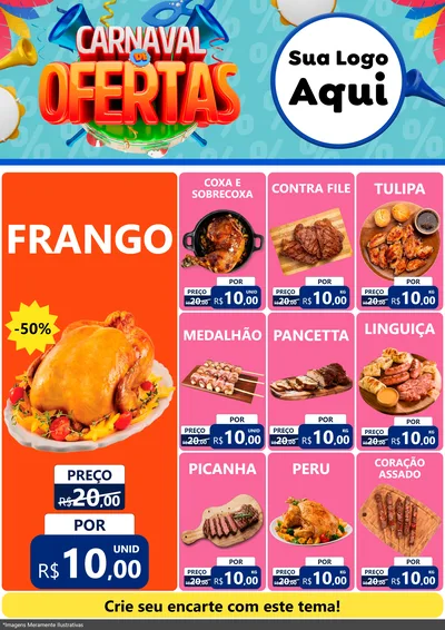 Modelo de Encarte para Encarte A4 Vertical com o tema Carnaval de Ofertas para Assados