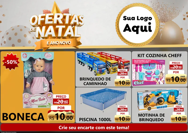Modelo de Encarte para Encarte A4 Horizontal com o tema Ofertas De Natal E Ano Novo para Brinquedos