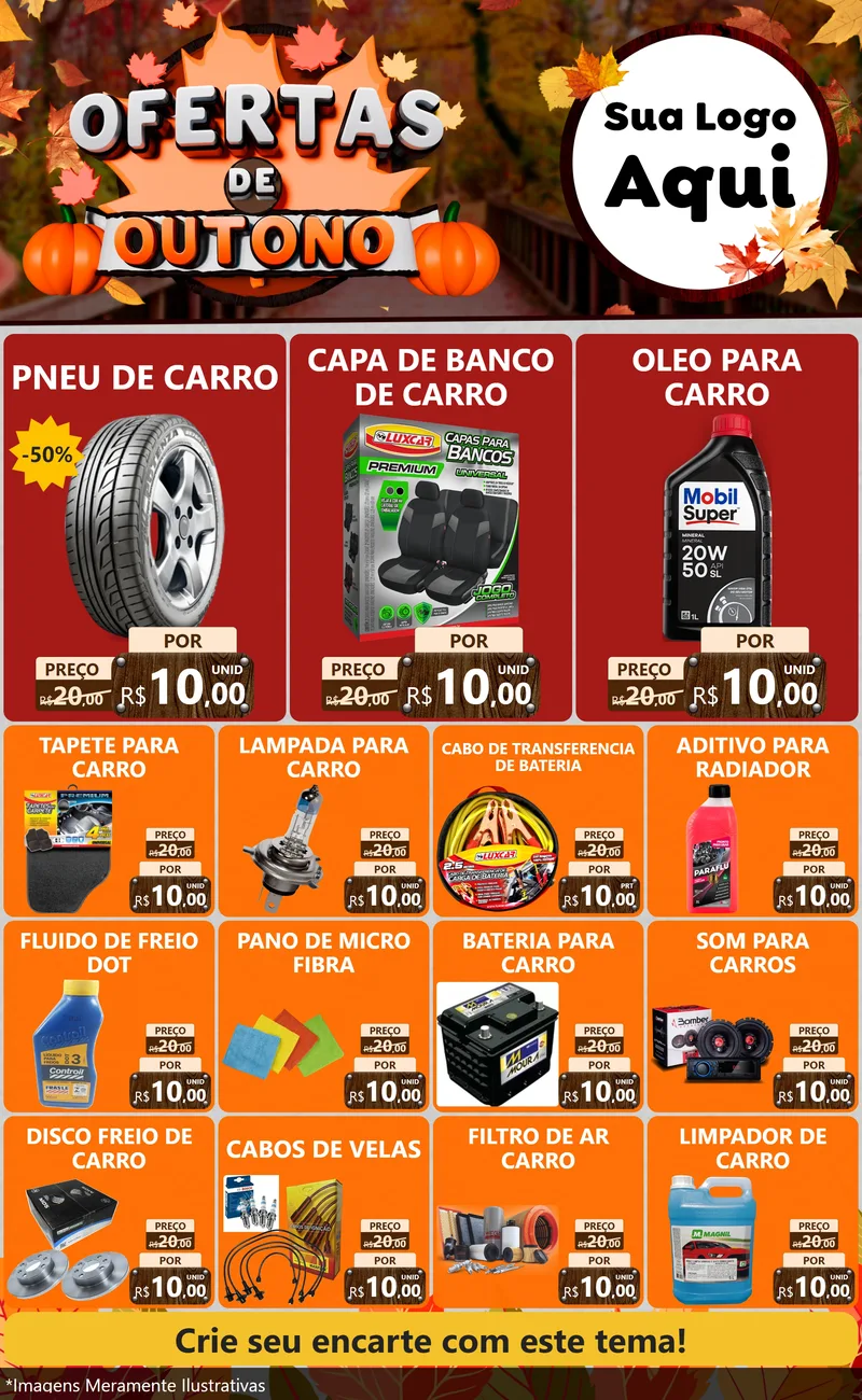 Modelo de Encarte para Encarte Grande com o tema Ofertas de Outono para Auto peças