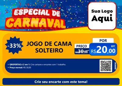 Modelo de Cartaz para Cartaz A4 Horizontal com o tema Especial de Carnaval para Cama, Mesa e Banho