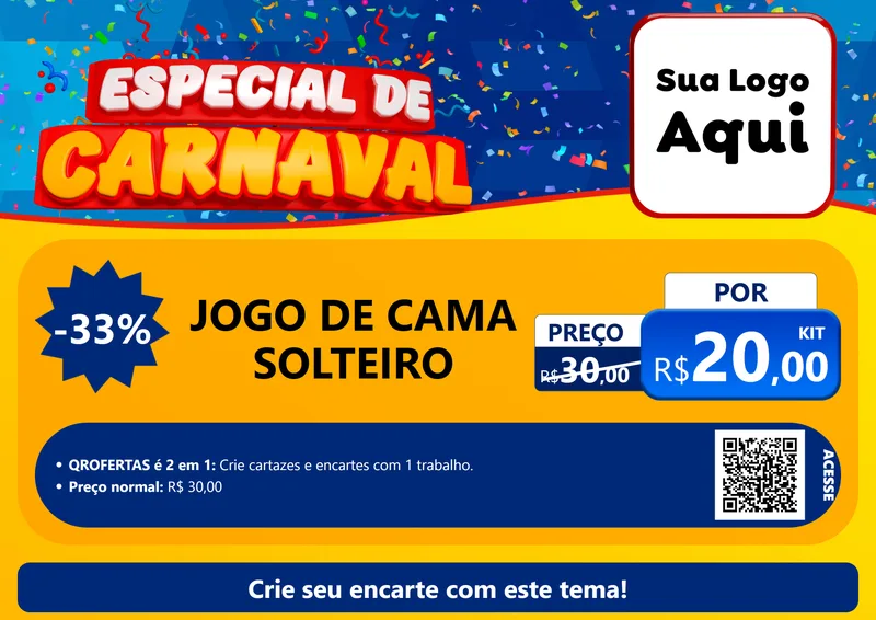 Modelo de Cartaz para Cartaz A4 Horizontal com o tema Especial de Carnaval para Cama, Mesa e Banho