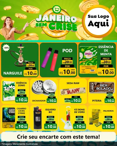 Modelo de Rede Social para Feed Instagram com o tema Janeiro Sem Crise para Tabacaria