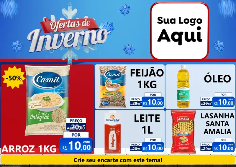 Modelo de Encarte para Encarte A4 Horizontal com o tema Ofertas de Inverno para Supermercado