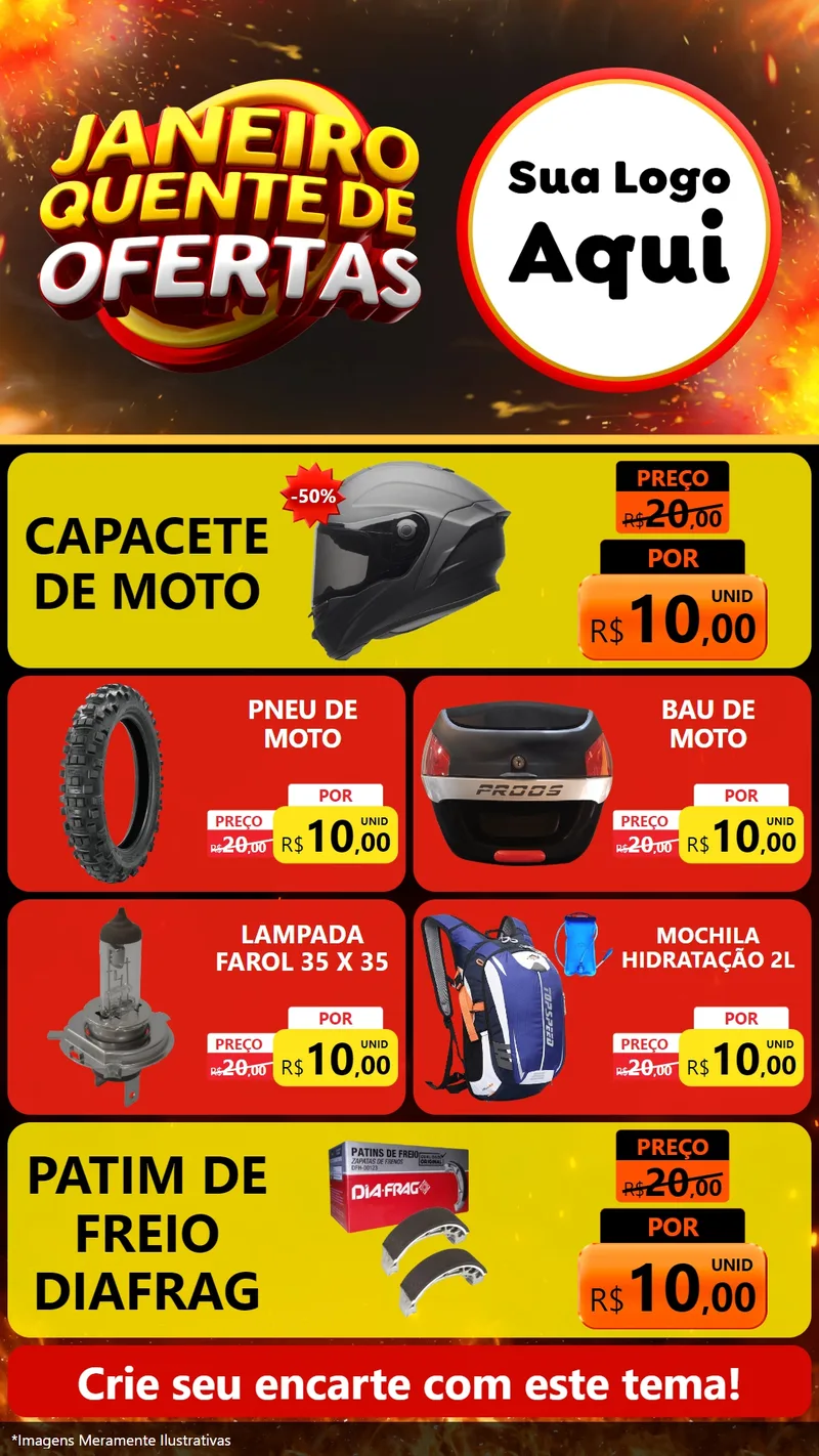 Modelo de TV para TV Vertical com o tema Janeiro Quente de Ofertas para Moto peças