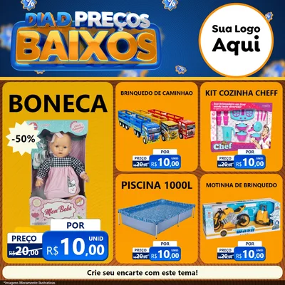 Modelo de Rede Social para Feed Facebook com o tema Dia D Preço Baixo para Brinquedos