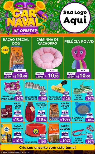 Modelo de Encarte para Encarte Grande com o tema Carnaval de Ofertas para Pet Shop
