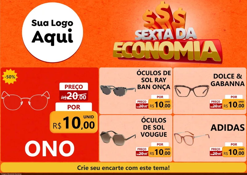 Modelo de Encarte para Encarte A4 Horizontal com o tema Sexta da Economia para Óticas
