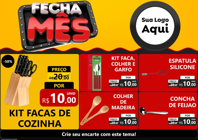 Modelo de Encarte para Encarte A4 Horizontal com o tema Fecha Mês para Utilidades Domésticas