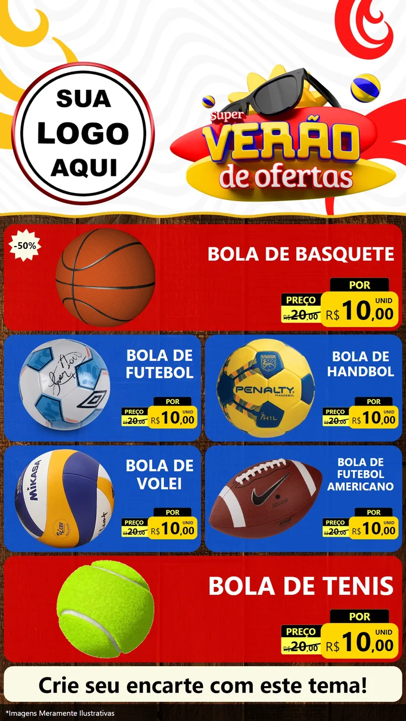 Modelo de TV para TV Vertical com o tema Super Verão de Ofertas para Artigos Esportivos