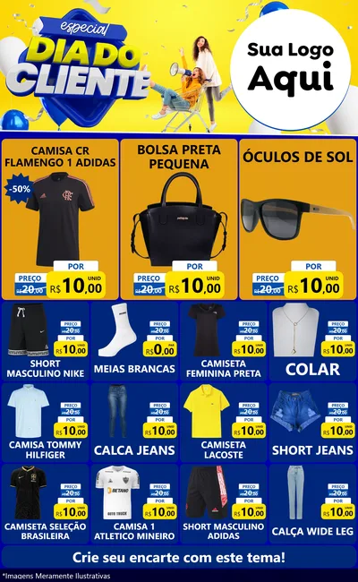 Modelo de Encarte para Encarte Grande com o tema Especial Dia do Cliente para Roupas e acessórios
