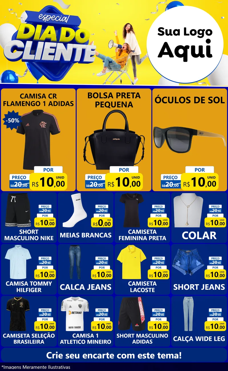 Modelo de Encarte para Encarte Grande com o tema Especial Dia do Cliente para Roupas e acessórios